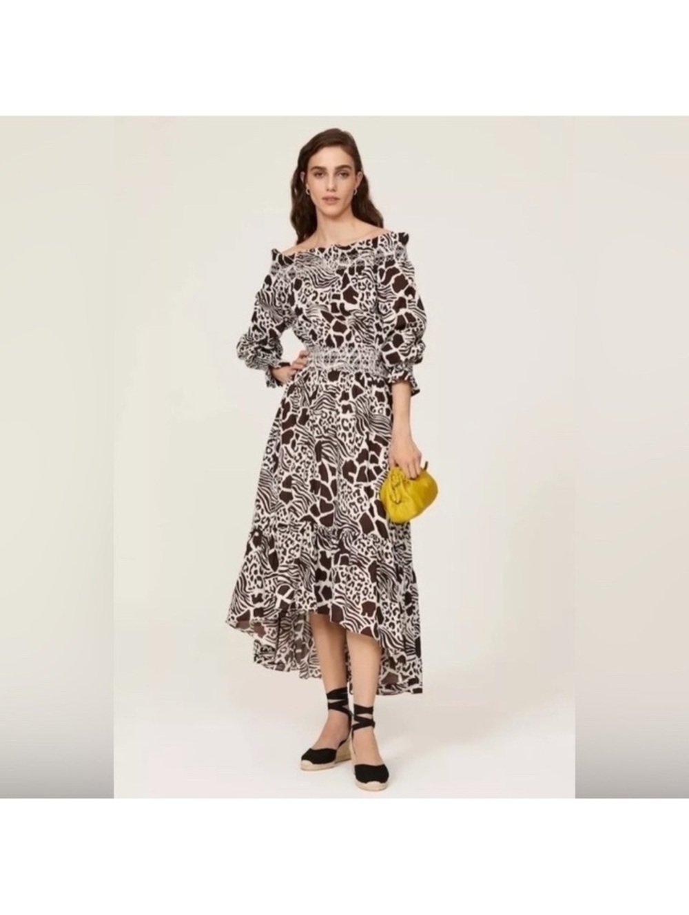 Adam Lippes animal giraffe zebra safari off shoulder Dress Size 2 high low